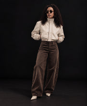Load image into Gallery viewer, Cropped Funnel Neck Leather Bomber Jacket