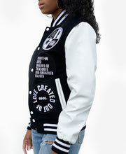Load image into Gallery viewer, SHE'S COOL Black and White Varsity Jacket