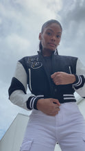 Load and play video in Gallery viewer, Cropped  Black and White Varsity Jacket
