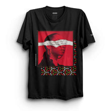 Load image into Gallery viewer, black shirt with orange Sade graphic on front
