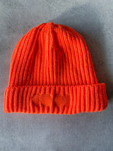 Load image into Gallery viewer, neon orange beanie with orange embroidered logo on front