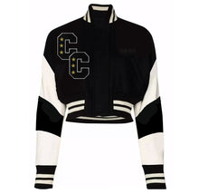 Load image into Gallery viewer, Cropped  Black and White Varsity Jacket
