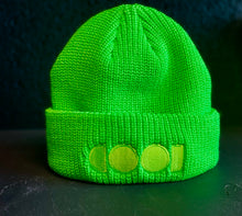 Load image into Gallery viewer, neon green beanie with neon green embroidered logo on front