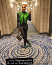 Load image into Gallery viewer, Emerald Cropped Letterman Jacket