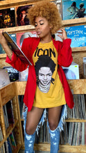 Load image into Gallery viewer, woman wearing Yellow shirt with drawing of Lauryn Hill on the front