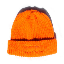 Load image into Gallery viewer, neon orange beanie with orange embroidered logo on front