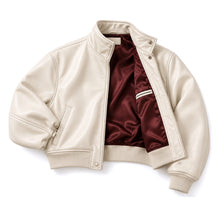 Load image into Gallery viewer, Cropped Funnel Neck Leather Bomber Jacket
