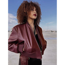 Load image into Gallery viewer, Cropped leather bomber jacket
