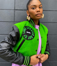 Load image into Gallery viewer, Emerald Cropped Letterman Jacket
