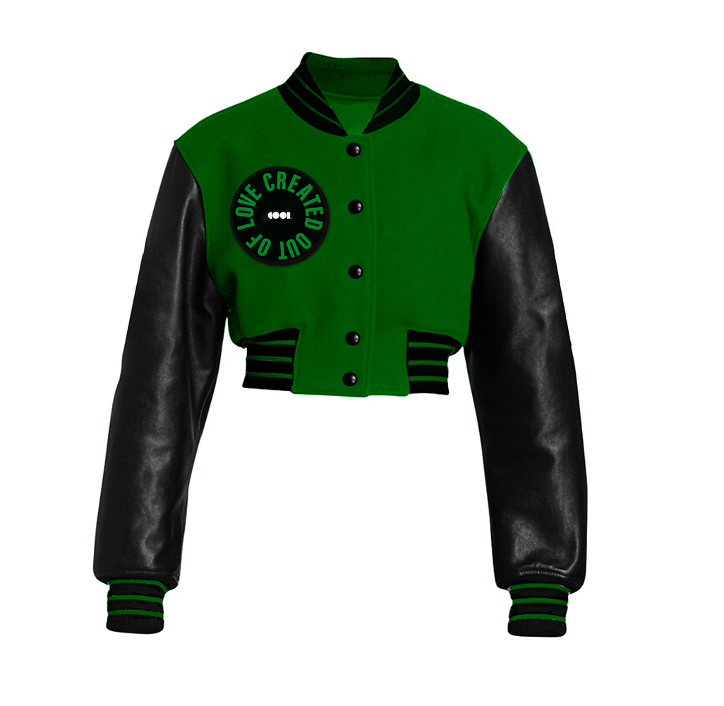 Emerald Cropped Letterman Jacket