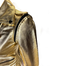 Load image into Gallery viewer, GOLD Women&#39;s Leather Jacket Moto Jacket
