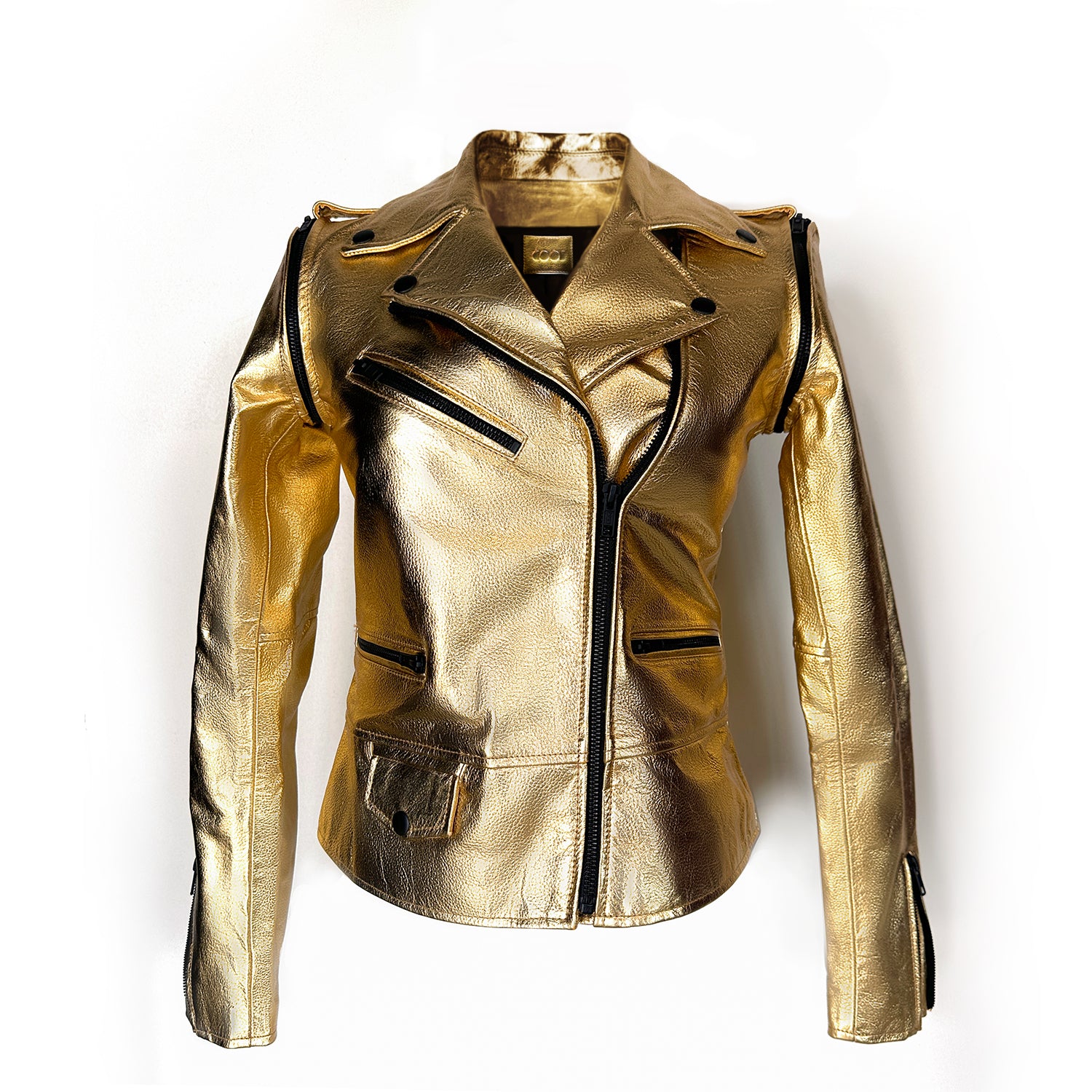 ジャケット・アウター 24karats GOLD GENESIS LEATHER JACKET XL Gold Metallic Leather Jacket - Shiny Moto Biker Jacket for