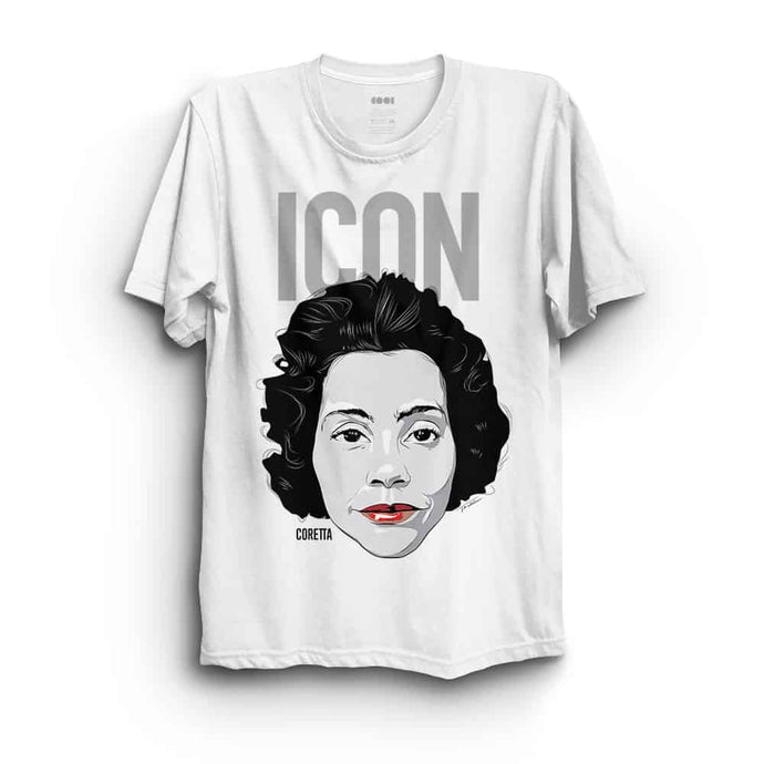White shirt with Coretta Scott King drawing on the front