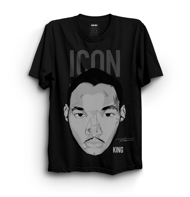 Black shirt with drawing of MLK on the front