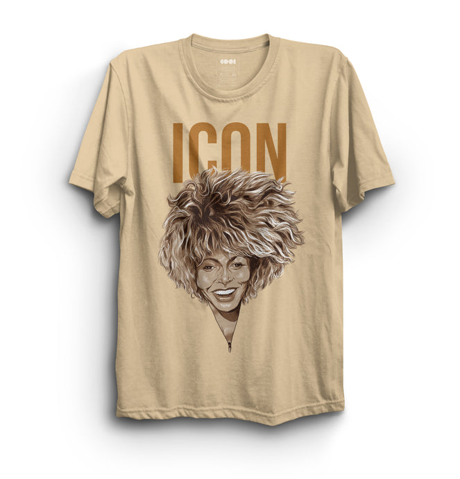 Cream shirt with Tina Turner drawing on the front