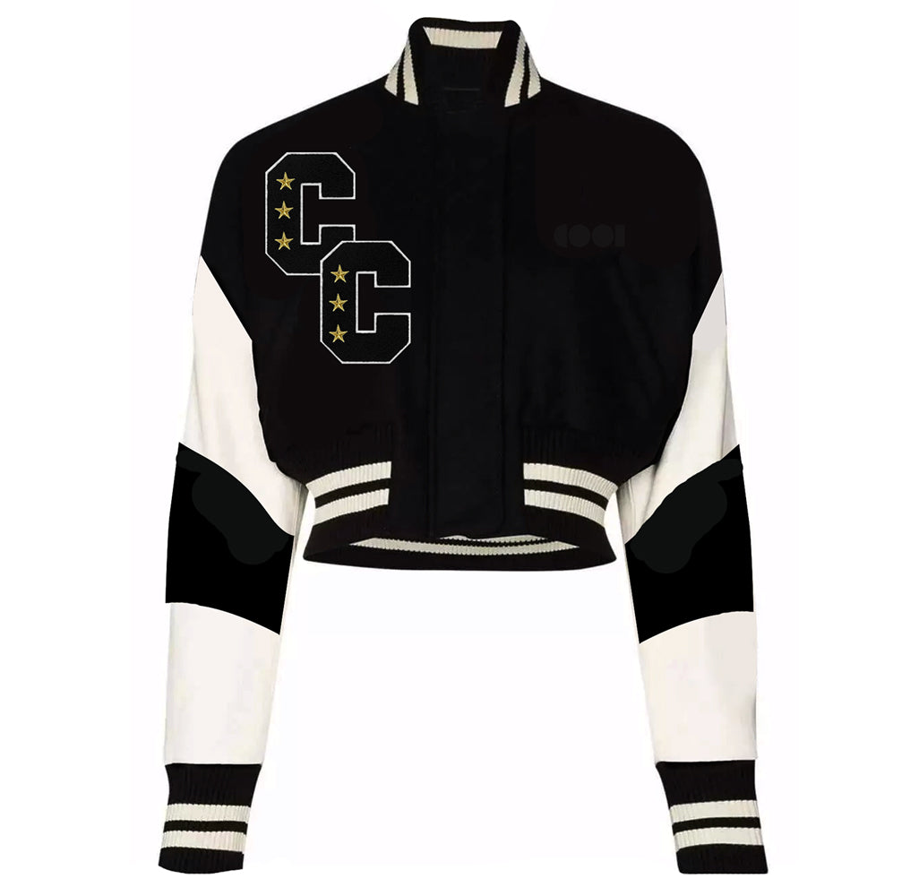 Cropped Black and White Varsity Jacket – #CreateOutOfLove