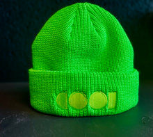 Load image into Gallery viewer, neon green beanie with neon green embroidered logo on front
