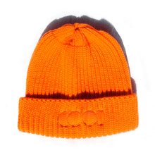 Load image into Gallery viewer, neon orange beanie with orange embroidered logo on front

